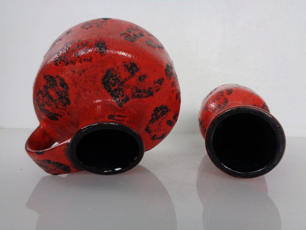 209.0 Red Lava Ceramic Vases From Gräflich Ortenburg 1960s Set Of 2 photo