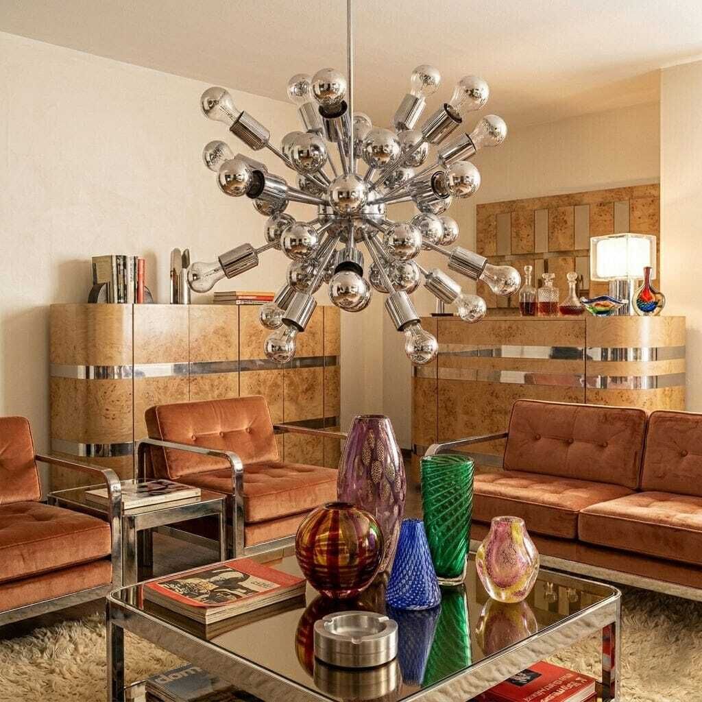 1970s Astonishing Chandelier Sputnik By Goffredo Reggiani In Chrome. Made In Italy photo furniture