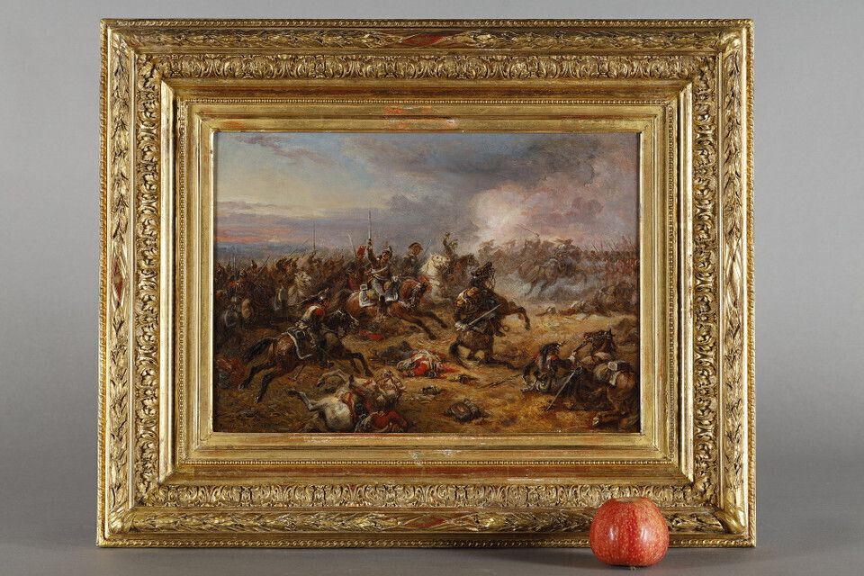 Painting Depicting French Cuirassiers At Waterloo, Signed Eugène Charpentier photo Art