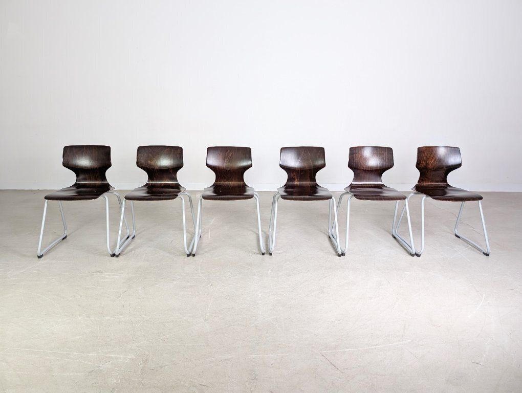 Original Set Of 6 Adam Stegner Mid Century Paved Wooden Chairs, Chair Ass photo furniture