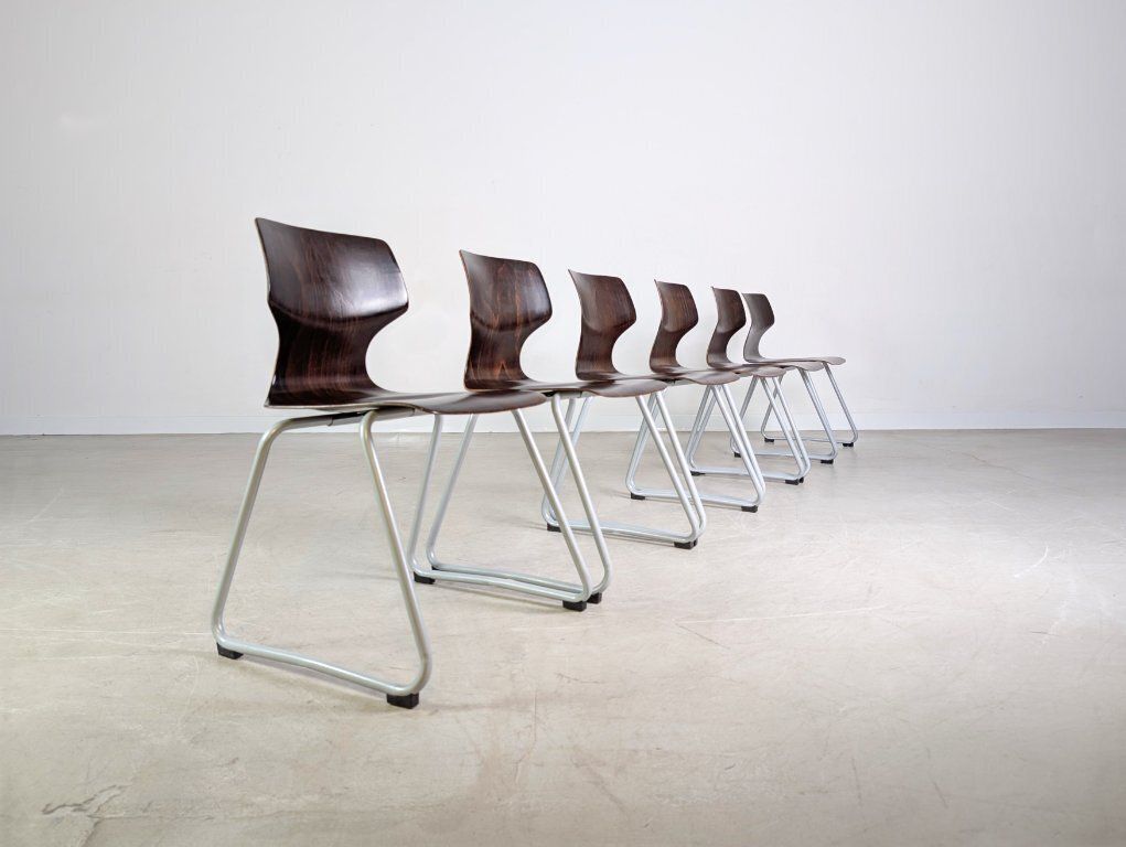 Original Set Of 6 Adam Stegner Mid Century Paved Wooden Chairs, Chair Ass photo Furniture