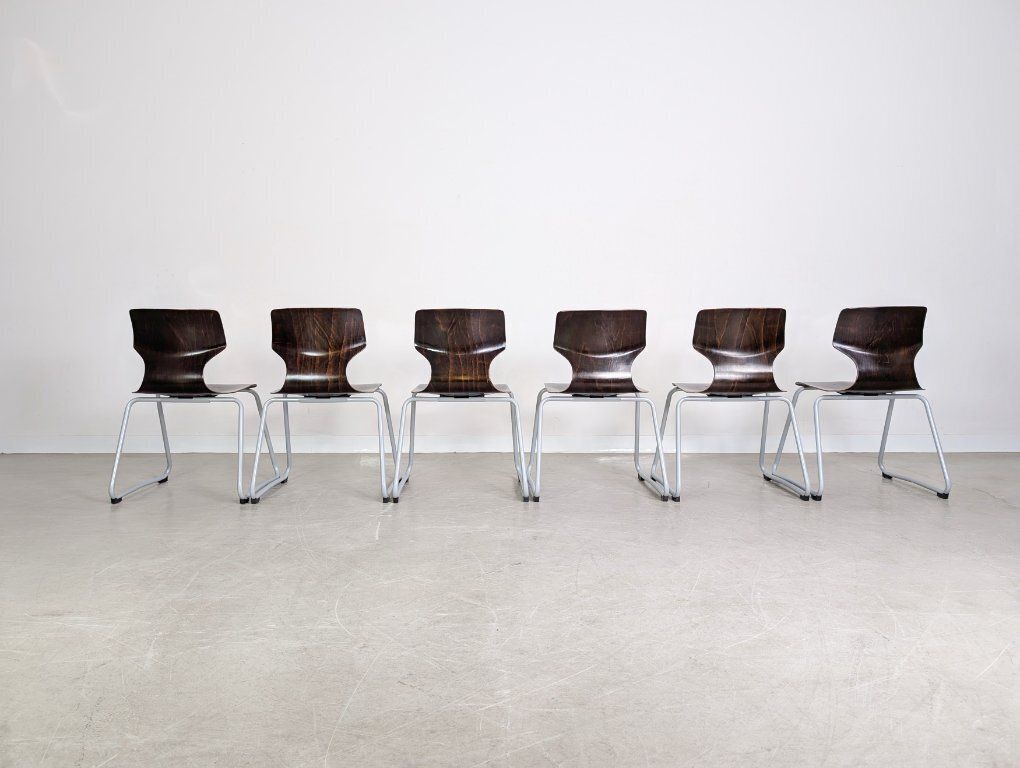 Original Set Of 6 Adam Stegner Mid Century Paved Wooden Chairs, Chair Ass photo vinterior