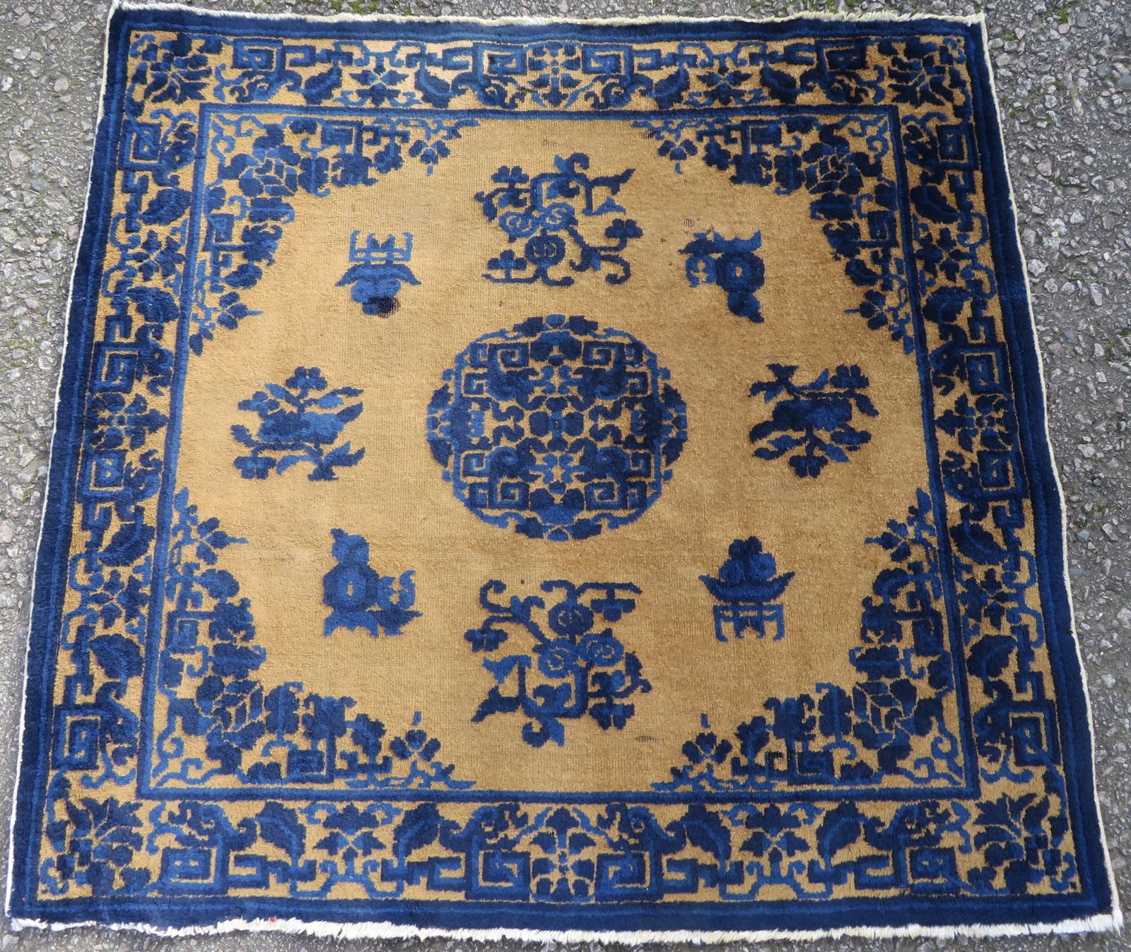 Antique Chinese Ningxia Mat Rug. 104cm X 110cm.