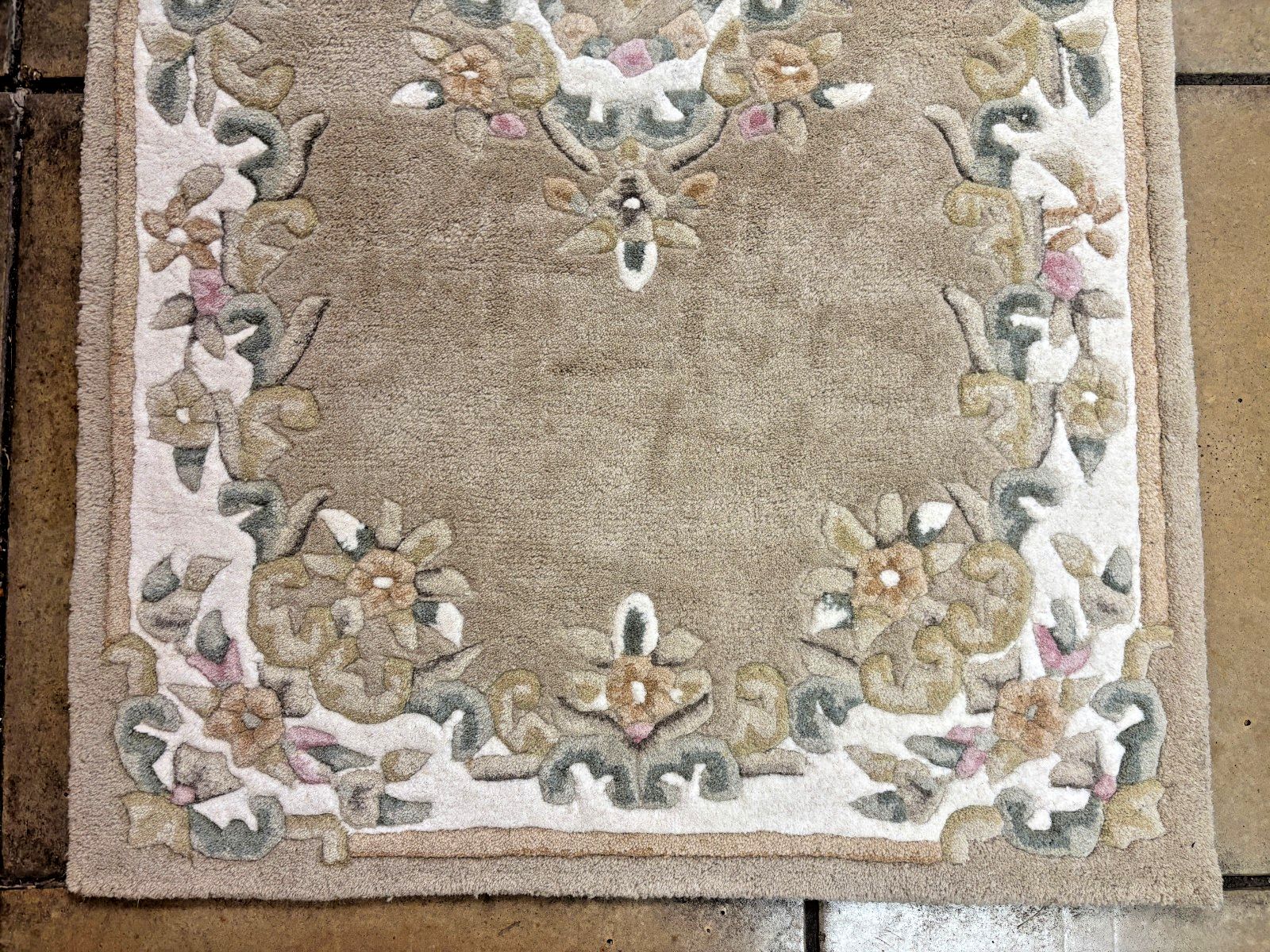 Vintage Indian Hand Tufted 100% Wool Beige Runner/ Rug photo furniture