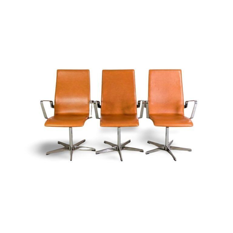 Original 3 Piece Set Of Fritz Hansen Oxford Arne Jacobsen Office Chairs