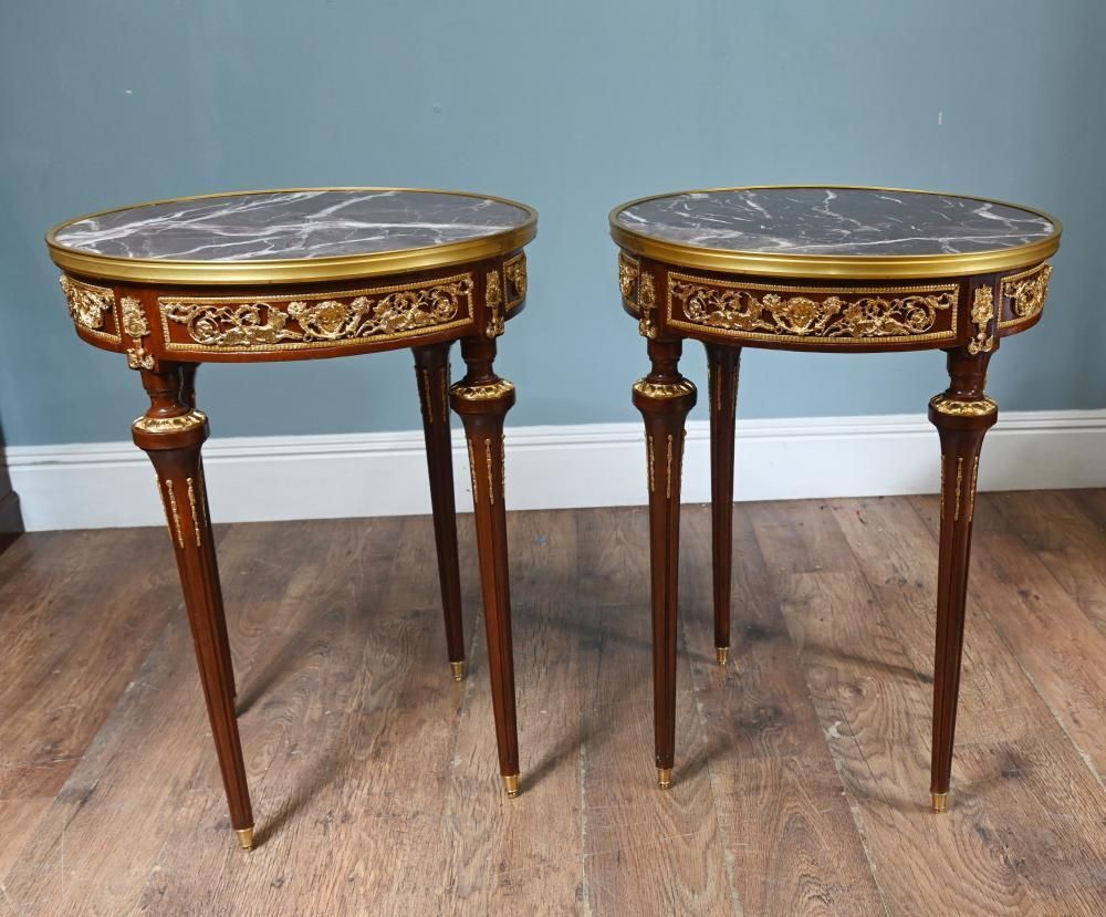 Pair French Side Tables   Empire Gilt Marble photo for sale