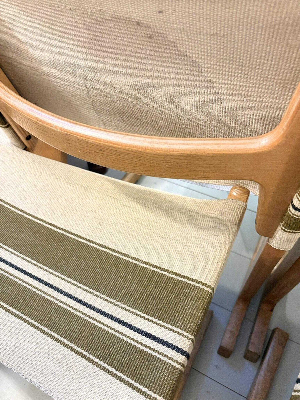 photo buy Mid Century Danish Dining Chairs With Fabric Sling Seats, By France & Son