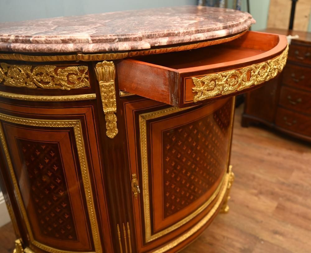 Pair French Empire Demi Lune Commodes Marquetry Cabinets Gilt photo Furniture