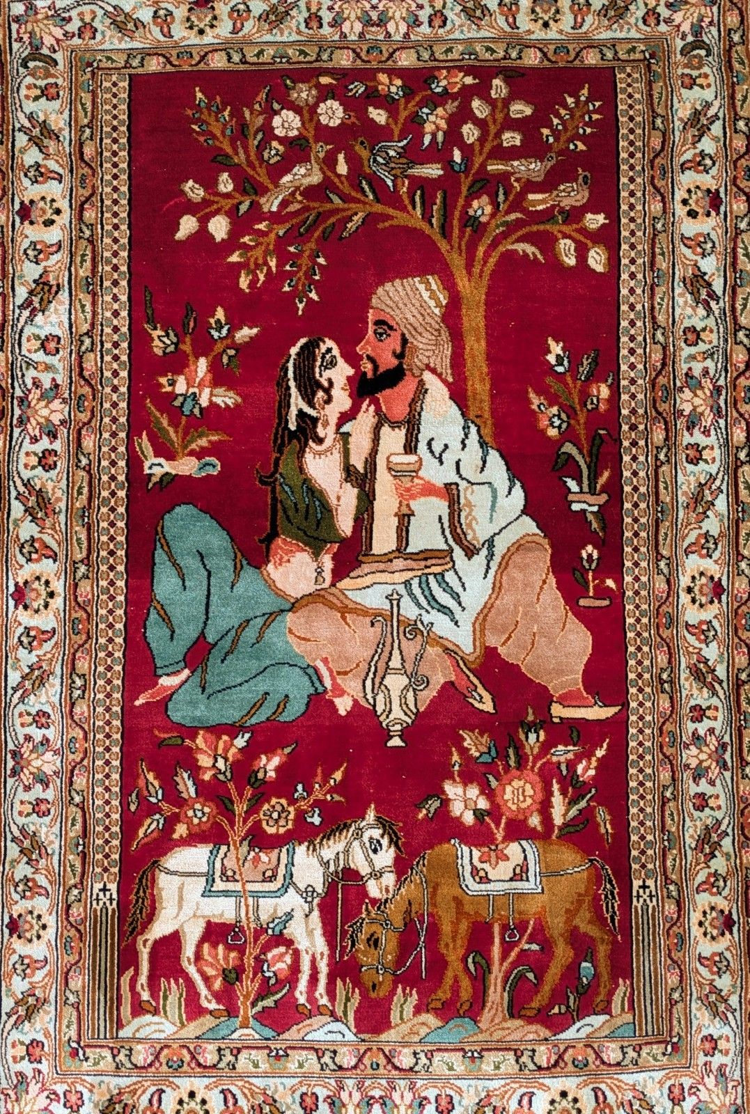 Indian Silk Pictorial Rug Carpet photo for sale
