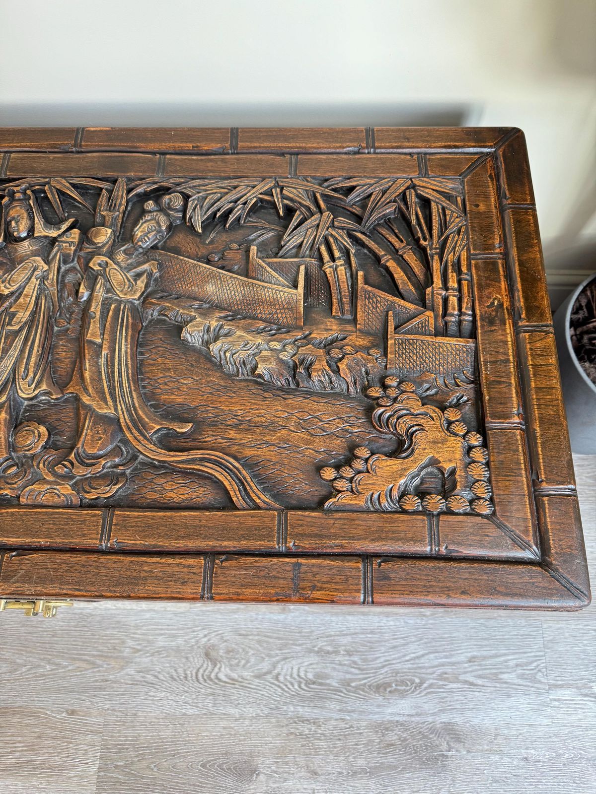 Vintage Chinese Carved Oak Dark Wood Blanket Box Chest Coffer Camphor Chest. photo buy