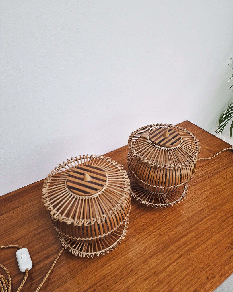 Vintage Bamboo Bedside Table Lamps (Pair). photo Lighting
