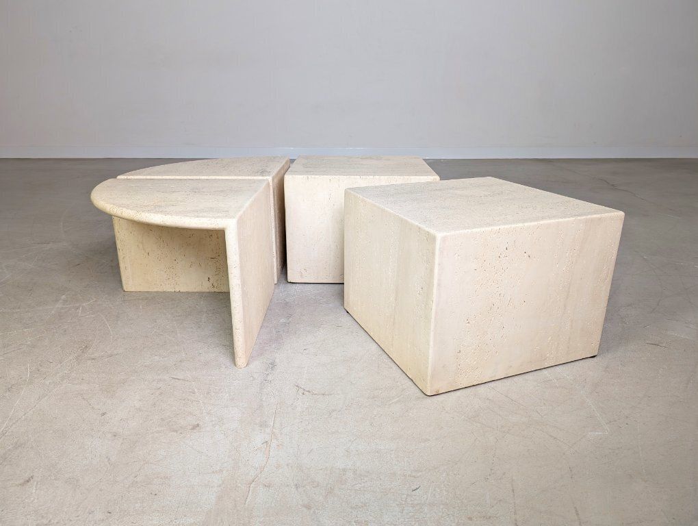 Furniture Set Of 4 Italian Mid Century Coffee Tables, Travertine, 1970s Vintage photo