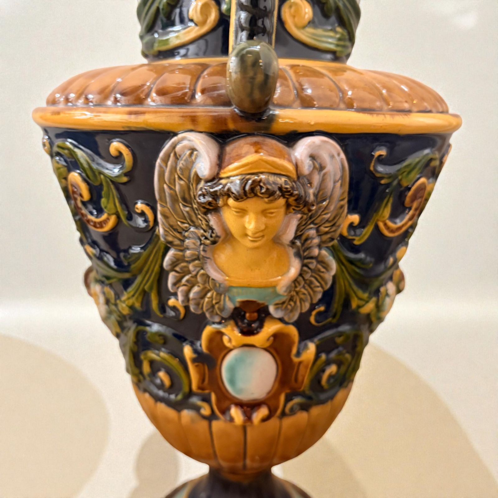 Pair Of 19th Century Victorian Renaissance Style Majolica Urns. photo Home Decor
