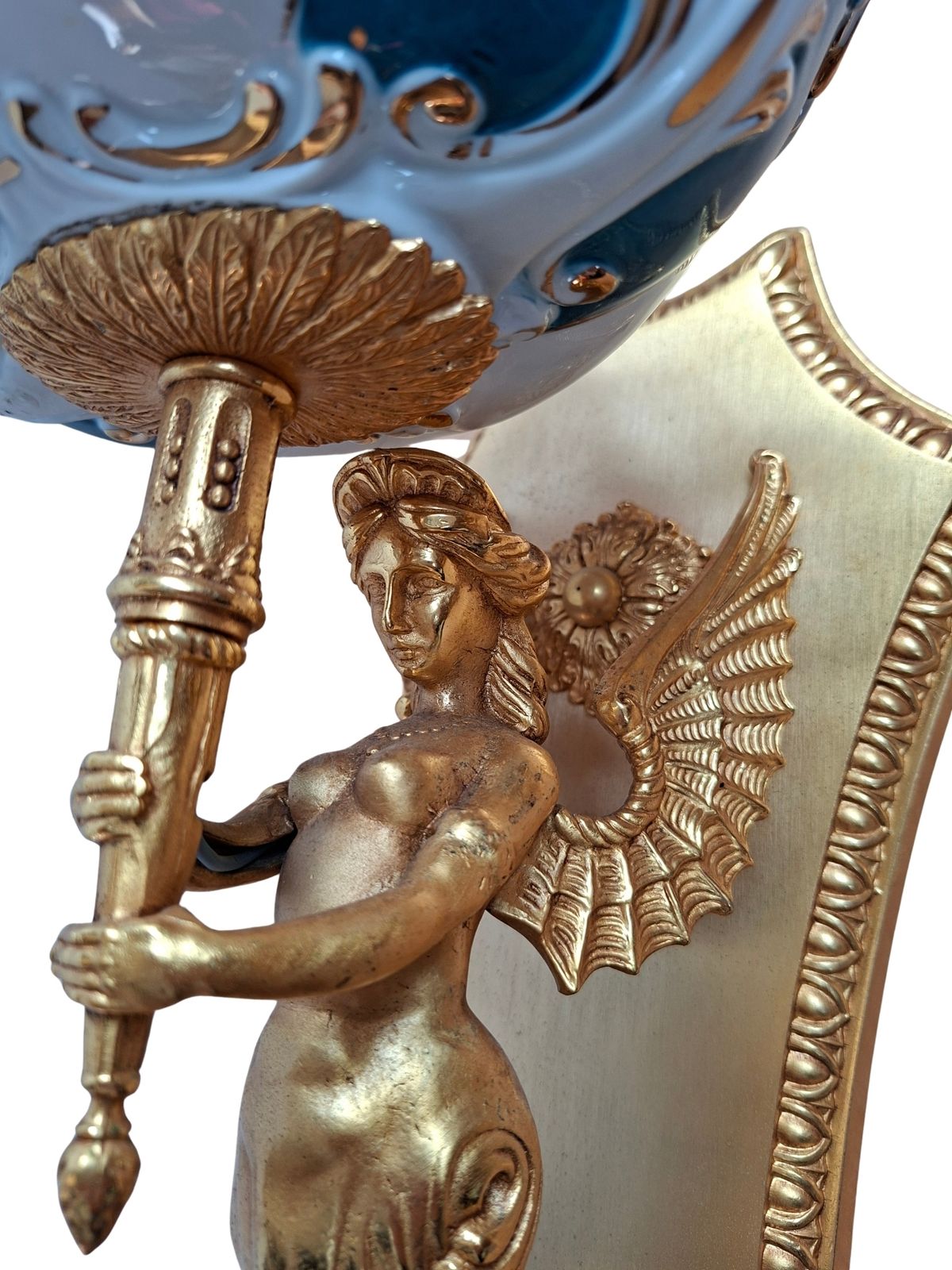 Set Esclusivo: 8 Applique "F.B.A.I. & Tiche" – Ottone Dorato E Porcellana Blu Cobalto photo buy