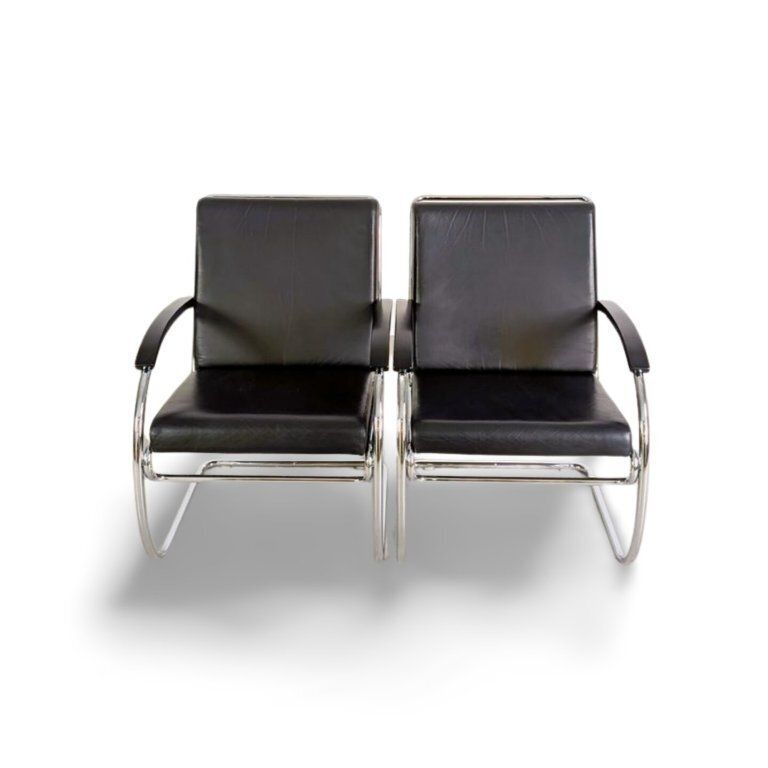 2x Ks 46 Midcentury Armchair Thonet Anton Lorenz Leather Black
