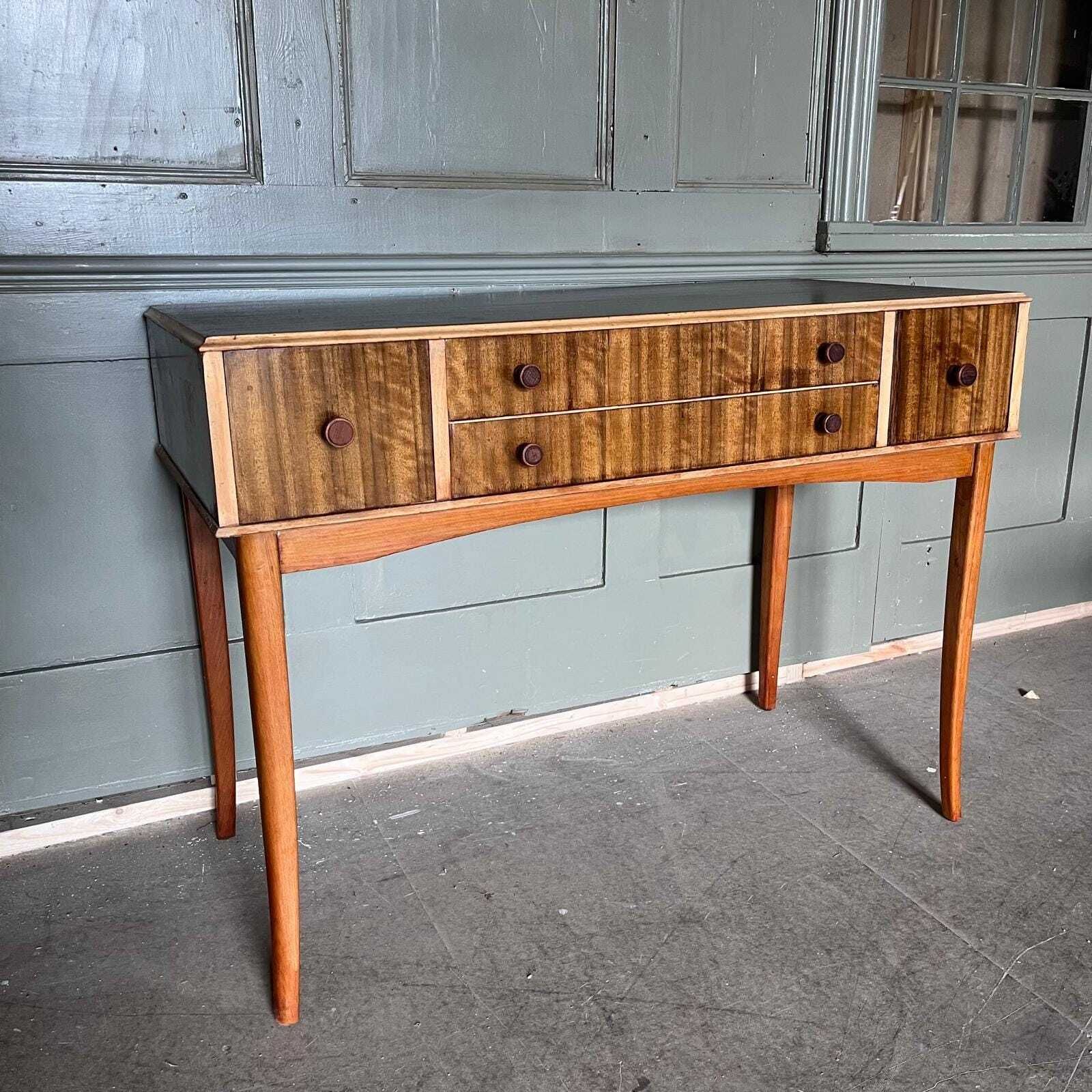 Vesper 50s Walnut Cane & Bamboo Dressing Table / Desk/ Console Table. photo furniture