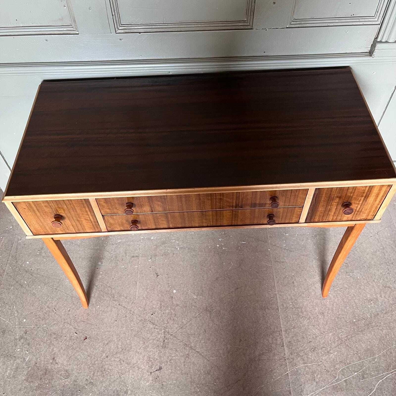 Vesper 50s Walnut Cane & Bamboo Dressing Table / Desk/ Console Table. photo Furniture