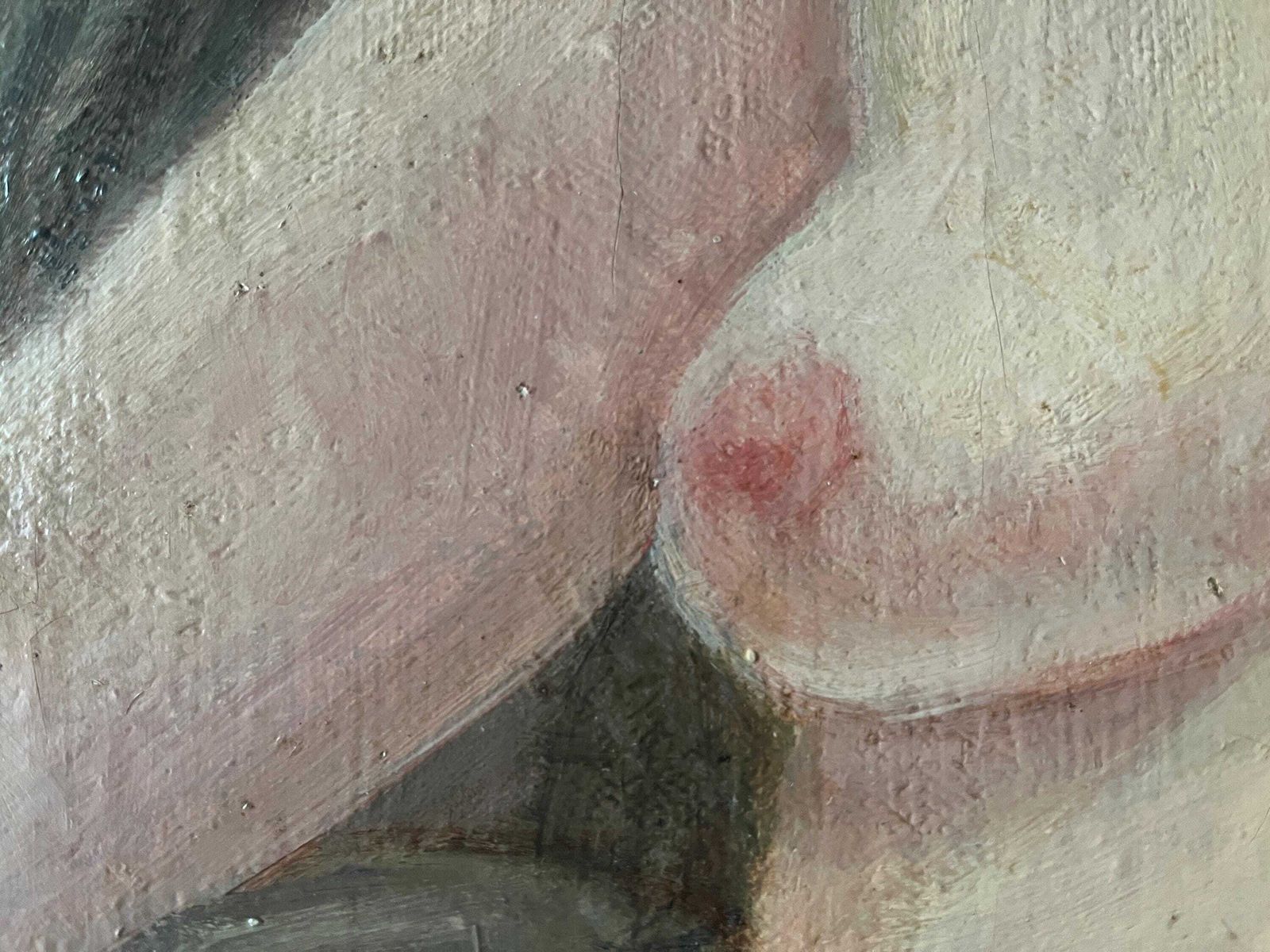 1135.0 French Antique Woman Portrait Oil On Canvas, Art Deco Large Nude Painting, Interior Scene By Ulysse Moussalli. photo