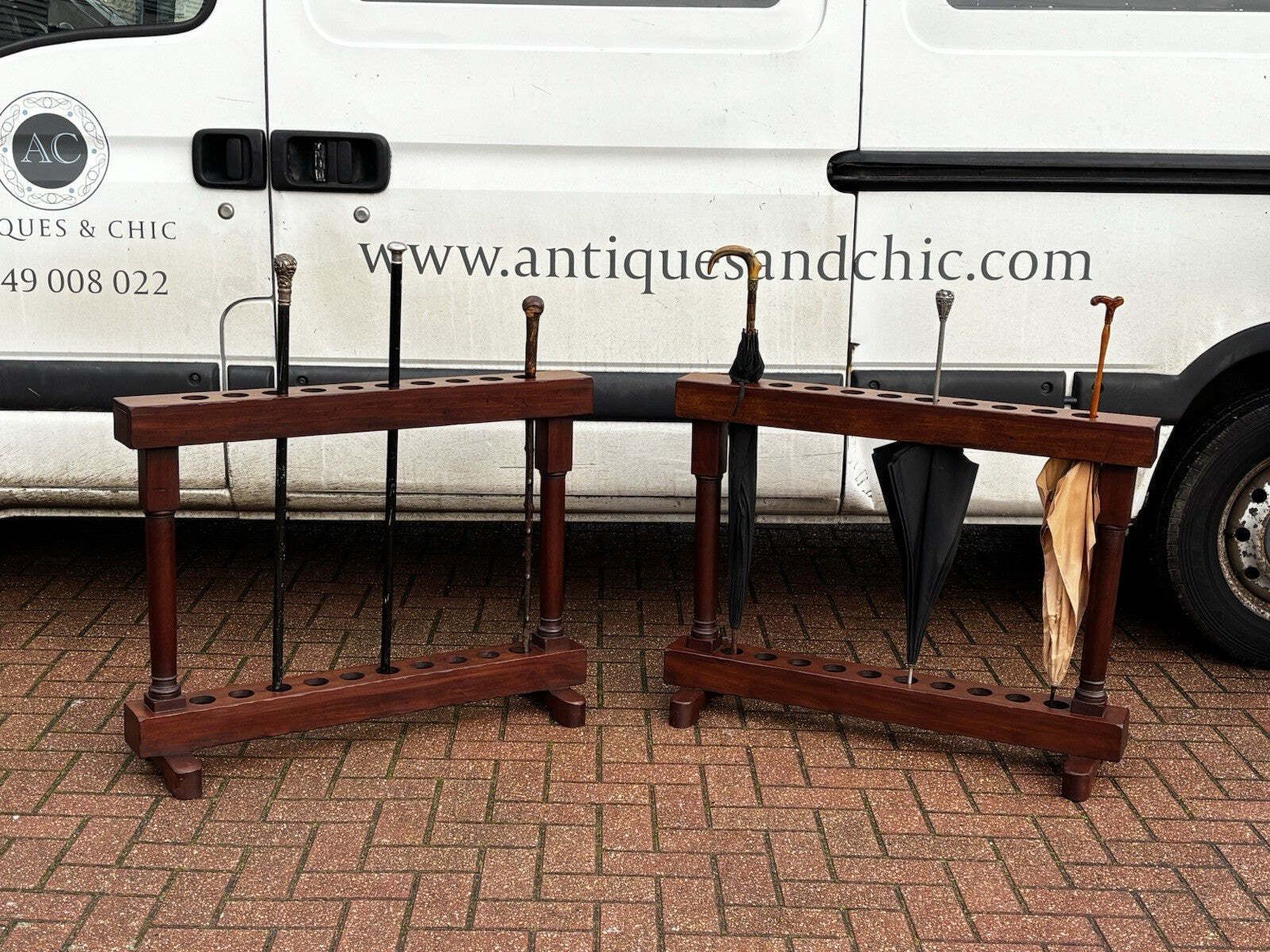 Country House Pair Of Mahogany Walking Stick Stands. Each Holds 10. photo vinterior
