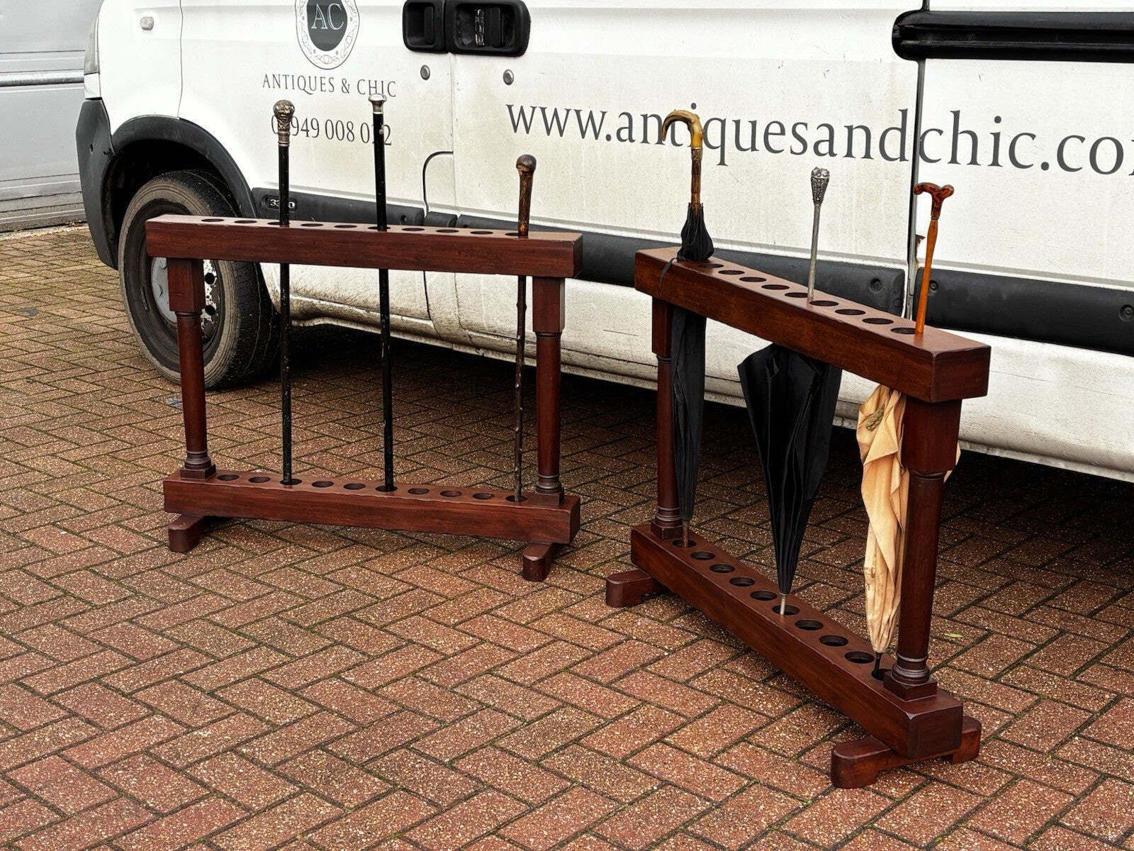 Country House Pair Of Mahogany Walking Stick Stands. Each Holds 10. photo vintage