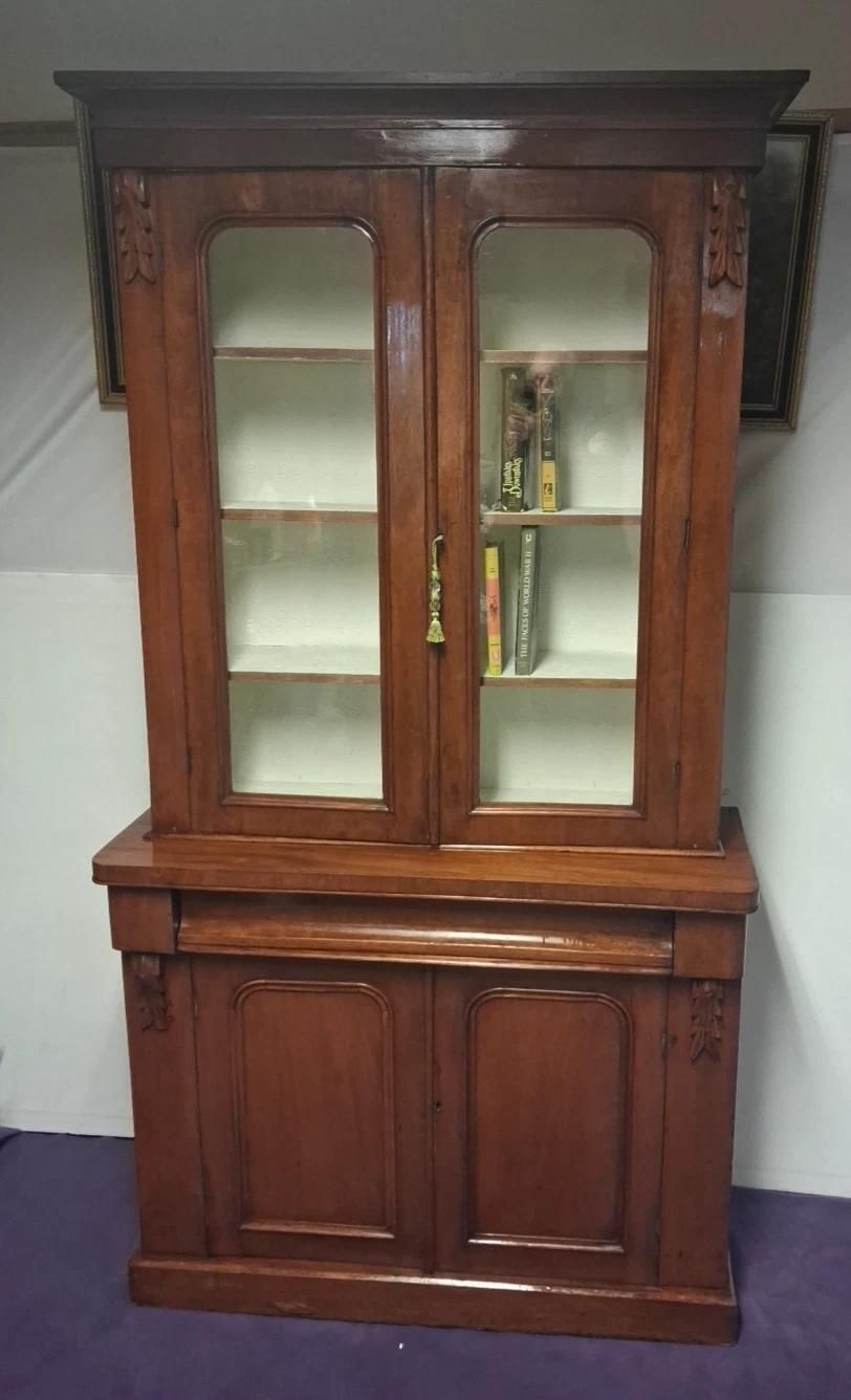 photo vintage Antique Victorian School Library Styled Bookcase With Bottom Sorage And Draw