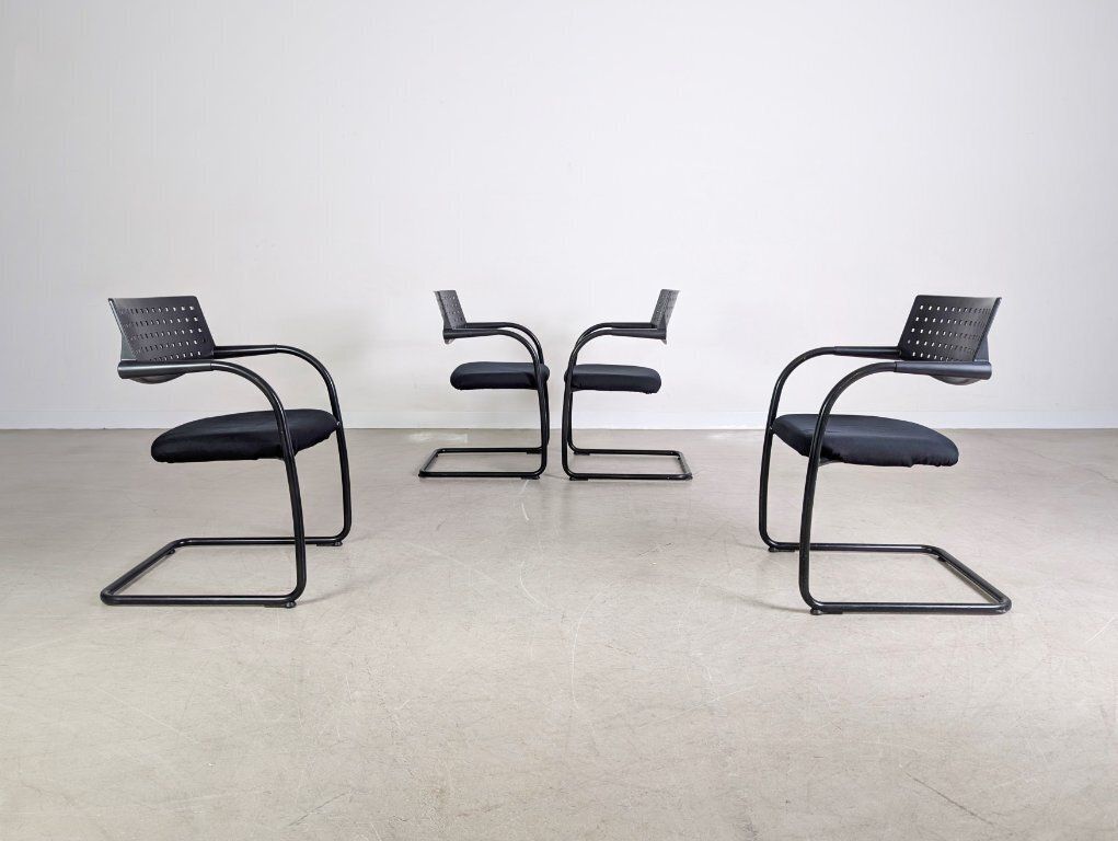 Set Of 4 Vitra Visavis Chairs, Design Cantilever Armchairs photo vinterior