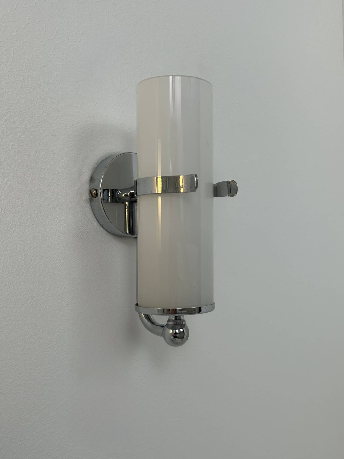 Pair Of Vintage Wall Lights, Chrome And Opaline Glass, France, 1970 photo 593.0
