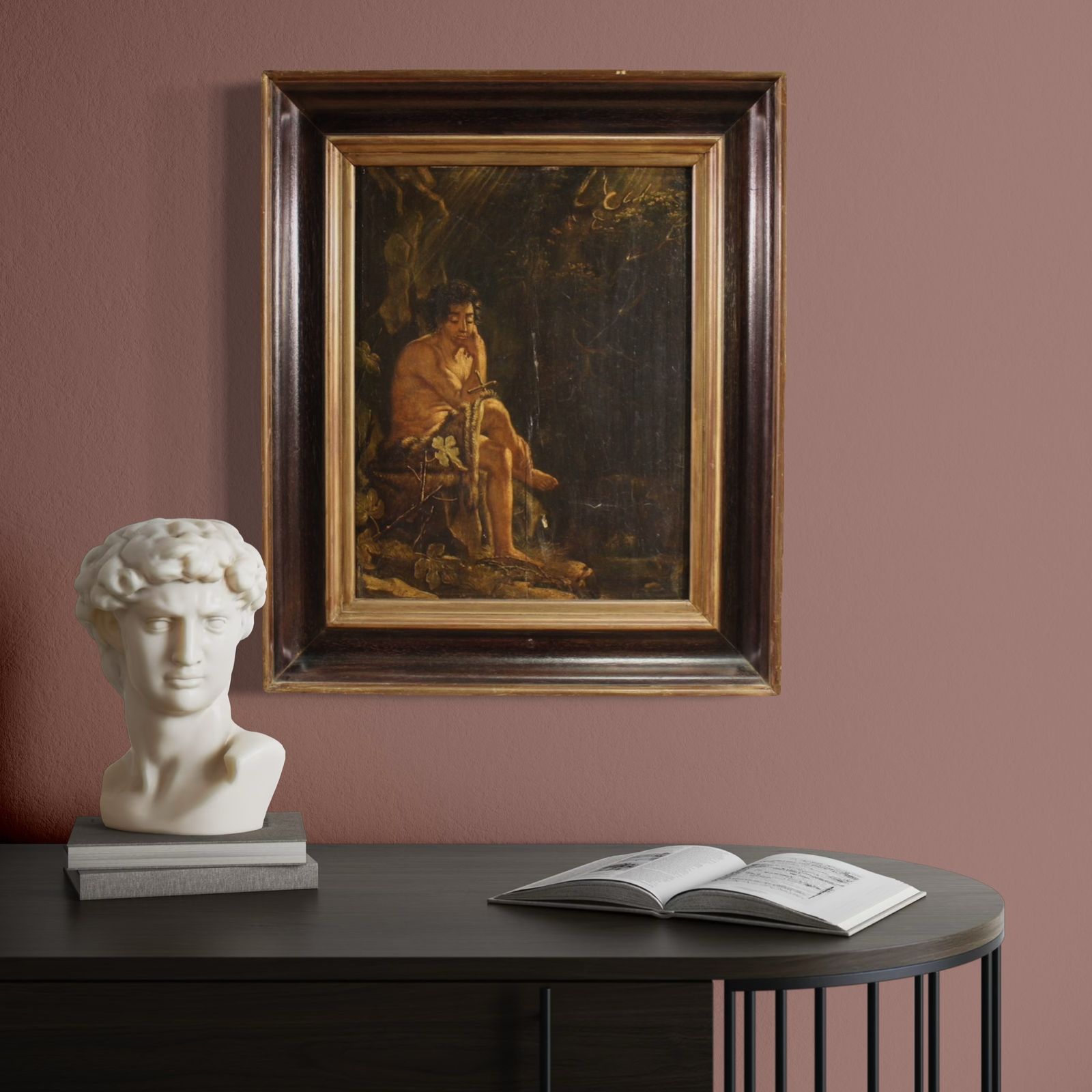 Antique French Painting Of St. John The Baptist From The 18th Century photo vintage