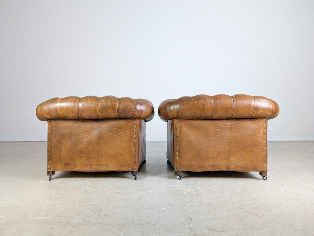 2x Original Handmade Chesterfield Armchairs England 1920 Antique photo vinterior
