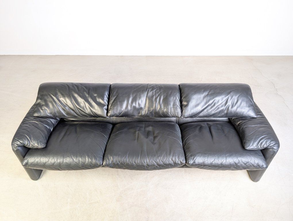 Cassina Maralunga Sofa Vintage Couch Vico Magistretti Leder Schwarz photo Furniture