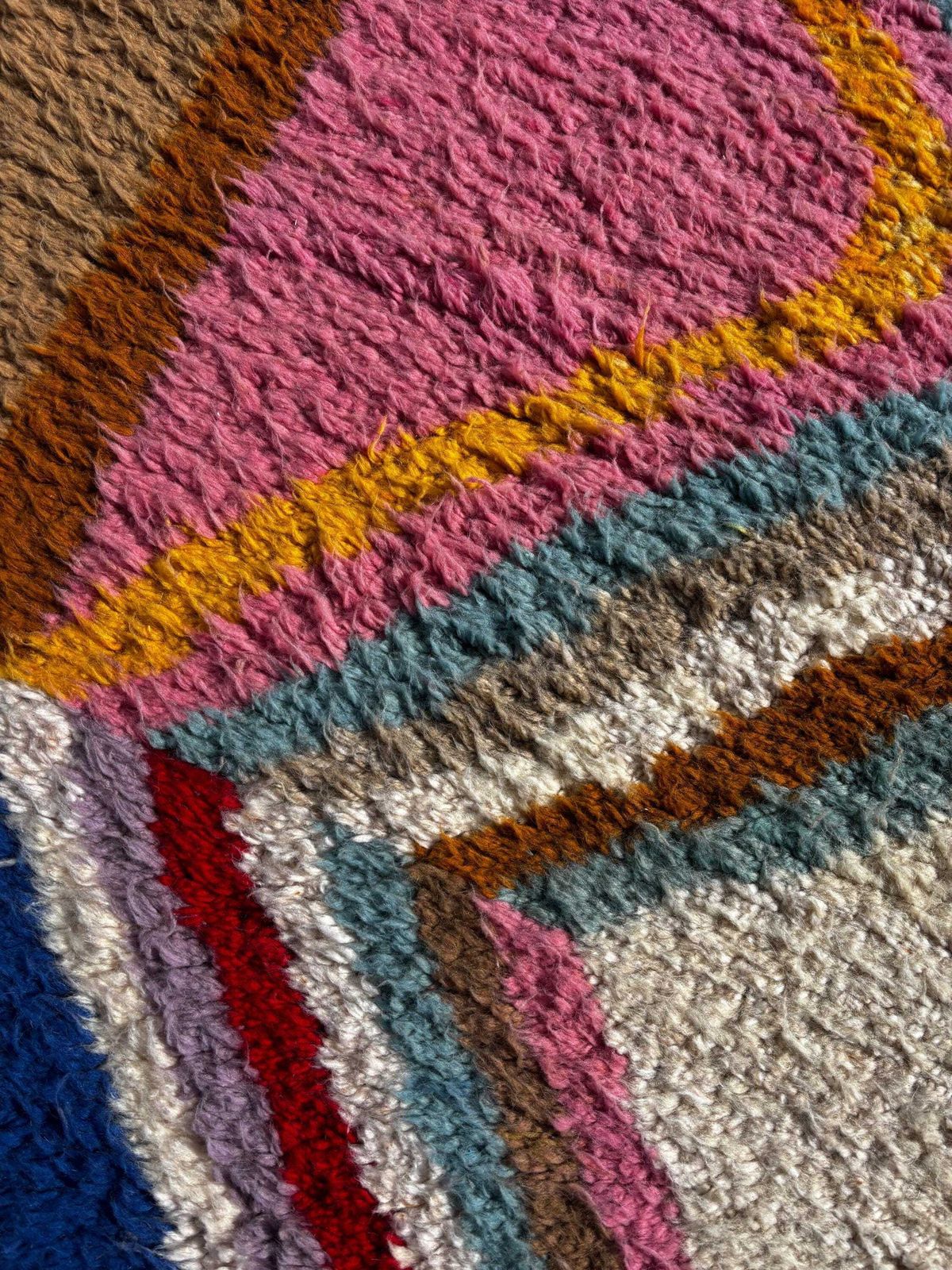 photo for sale Berber Colorful Moroccan Beni Ourain Wool Rug 220x300 Cm   Berber Moroccan Rug   Handmade Boho Floor Carpet With Bold Multicolor Patterns