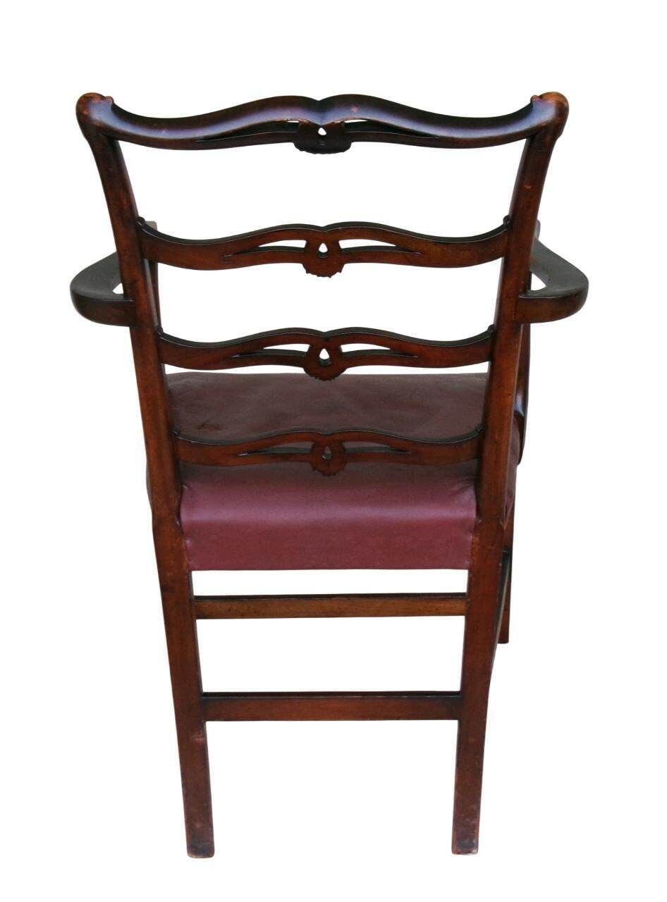 Furniture 5 Late Georgian Mahogany Dining Chairs, Chippendale Style Ribbon Ladderback, Leather Seat, Inc Carver photo