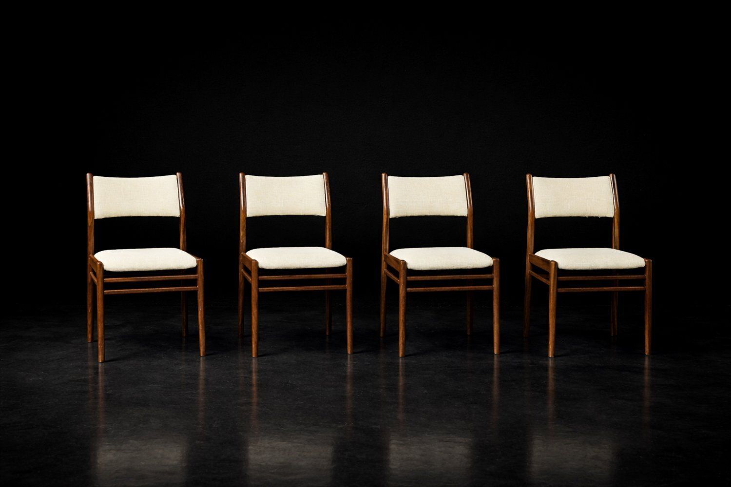 Mid Century Modern Danish Teak And Beige Fabric Chairs, 1960s, Set Of 4