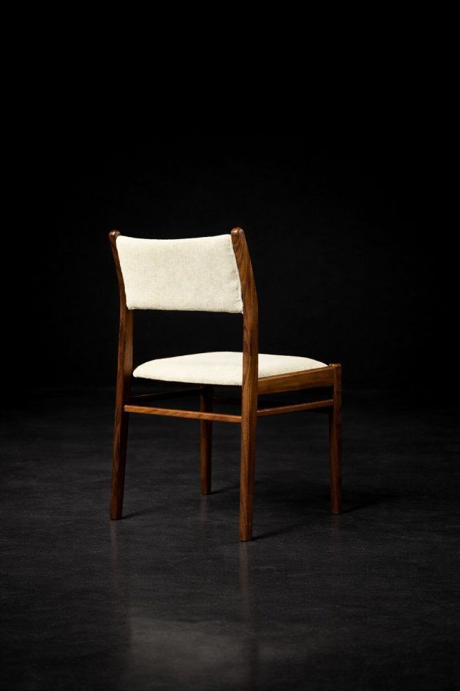 Mid Century Modern Danish Teak And Beige Fabric Chairs, 1960s, Set Of 4 photo vintage