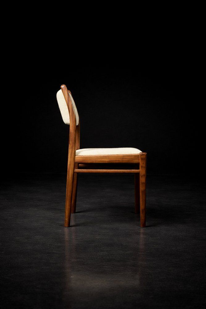 Furniture Mid Century Modern Danish Teak And Beige Fabric Chairs, 1960s, Set Of 4 photo
