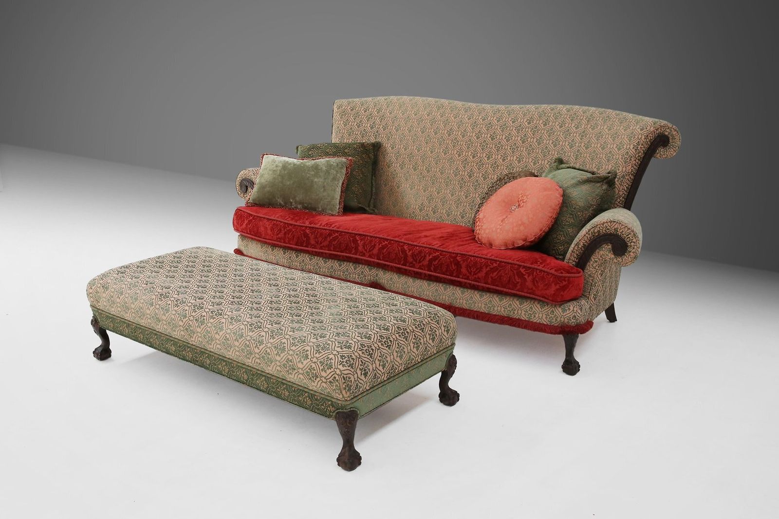 Large Set Of Victorian Sofa And Ottoman, United Kingdom, 1890s, Set Of 2