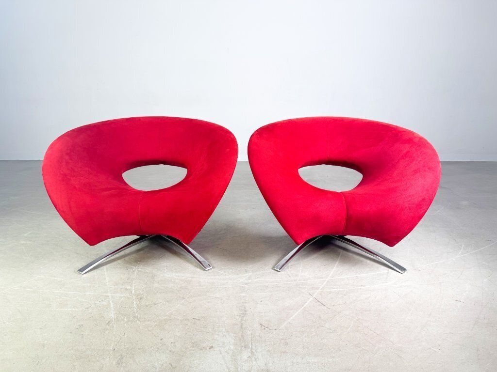 2x Original Fora Form Loop Armchair Johan Verde Red Velvet Design Chair photo for sale