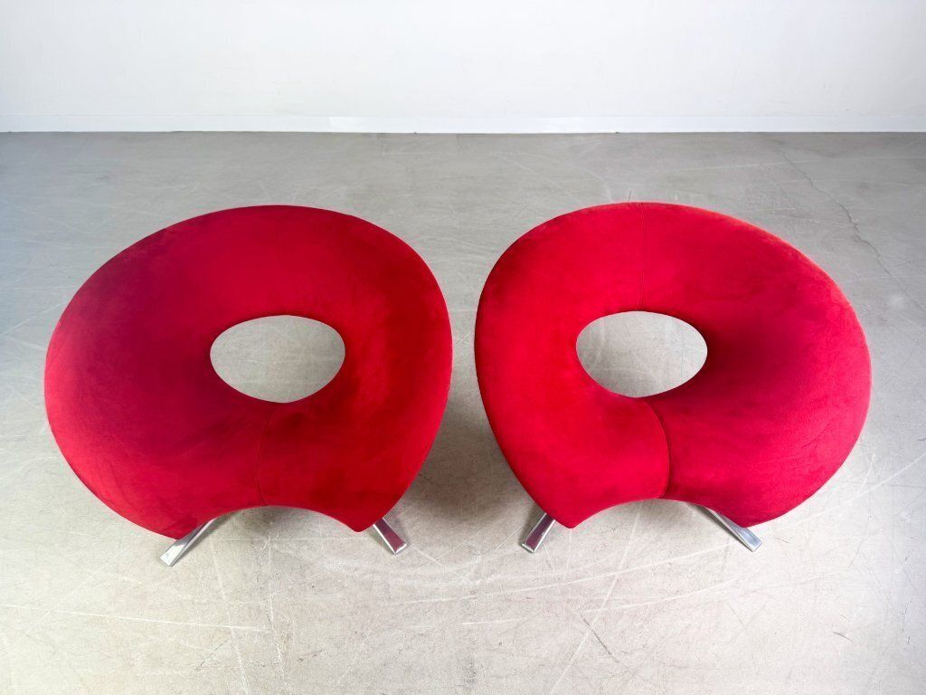 2x Original Fora Form Loop Armchair Johan Verde Red Velvet Design Chair photo Furniture