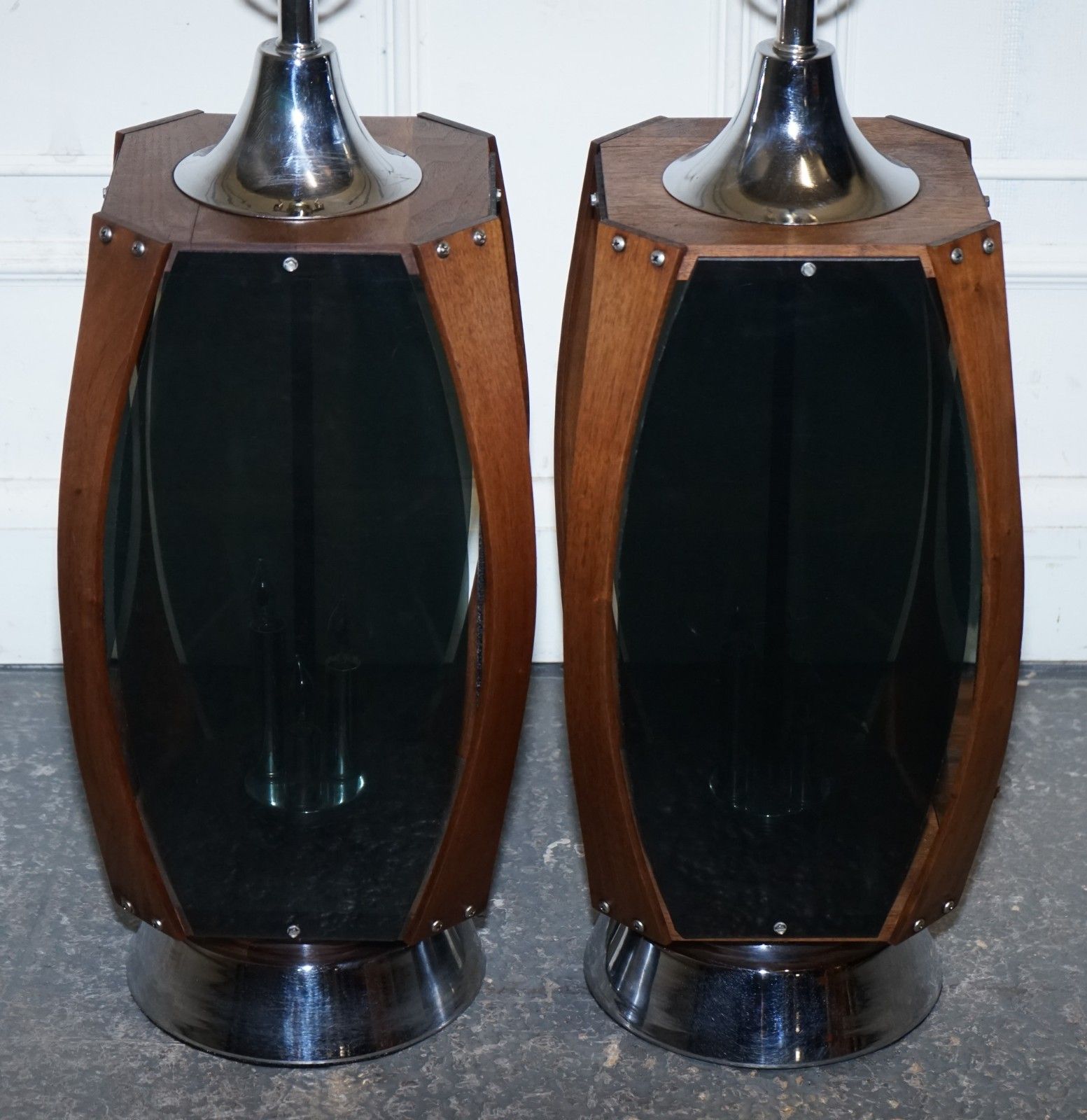 Pair Of Large Modern Danish Acrylic & Teak Mid Century Lamps photo 875.0