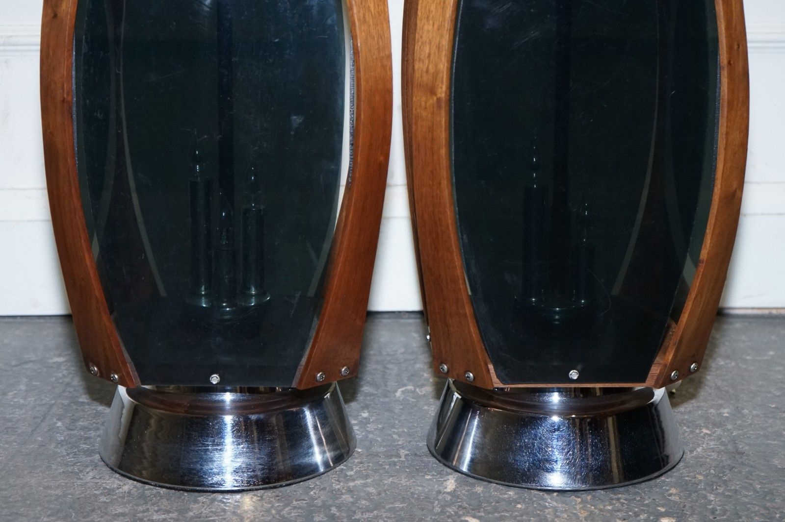 Pair Of Large Modern Danish Acrylic & Teak Mid Century Lamps photo vintage