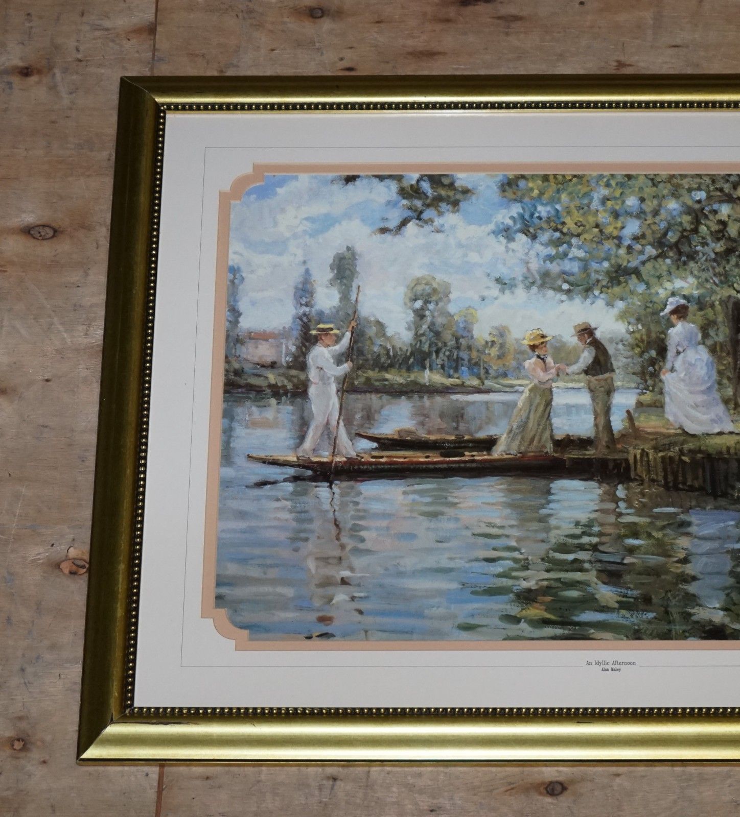 Vintage Framed Print 'Idyllic Afternoon' By Allan Maley 69 X 90 Cm photo for sale