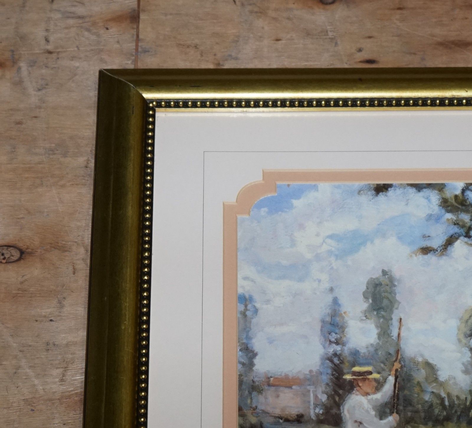 Vintage Framed Print 'Idyllic Afternoon' By Allan Maley 69 X 90 Cm photo vinterior