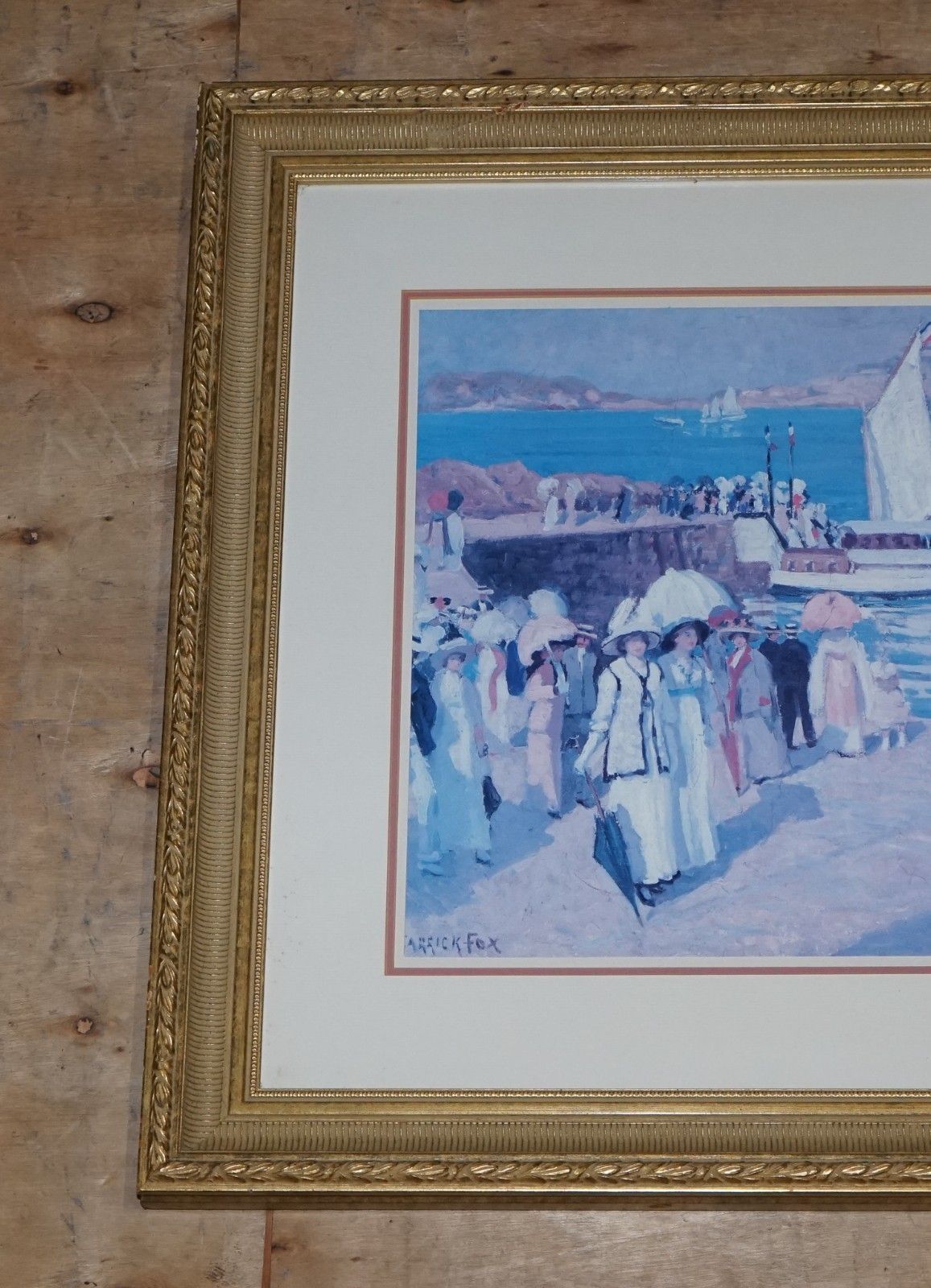 Vintage Framed Art Print  'Quay At Dinard' By Ethel Fox 78 X 90 Cm photo for sale