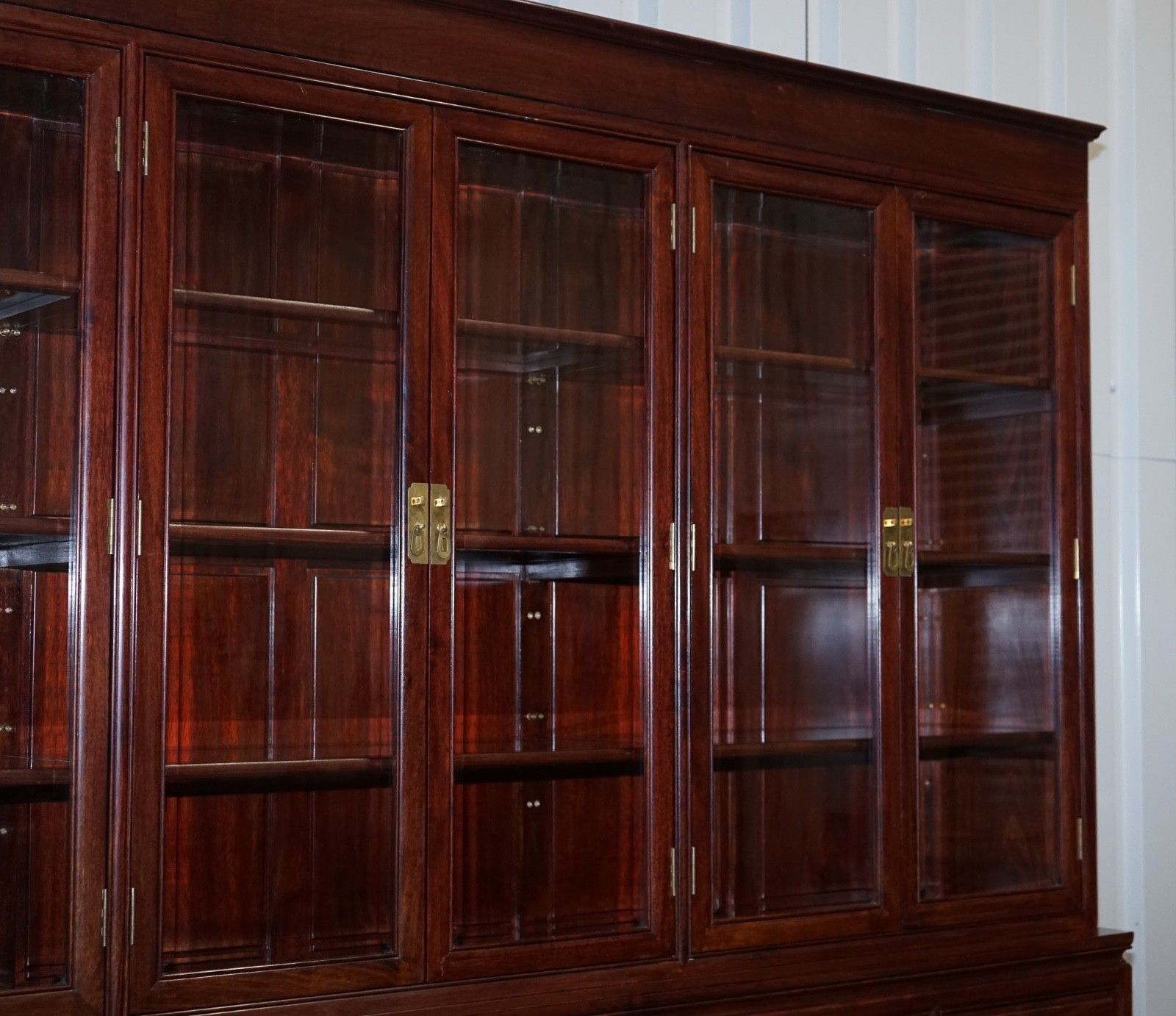 Tremendous Oriental Chinese Teak Bookcase Display Cabinet With Six Doors photo vinterior