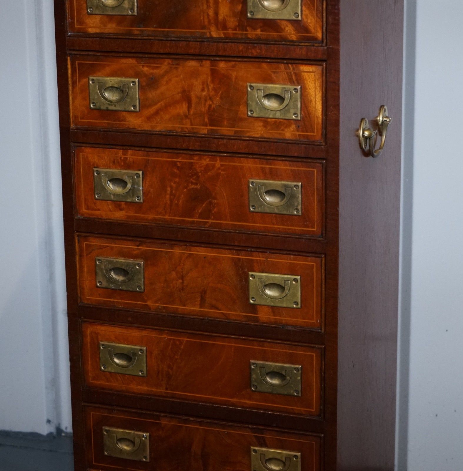 Military Campaign Style Tallboy Tall  Chest Of Drawers Brass Handles photo buy