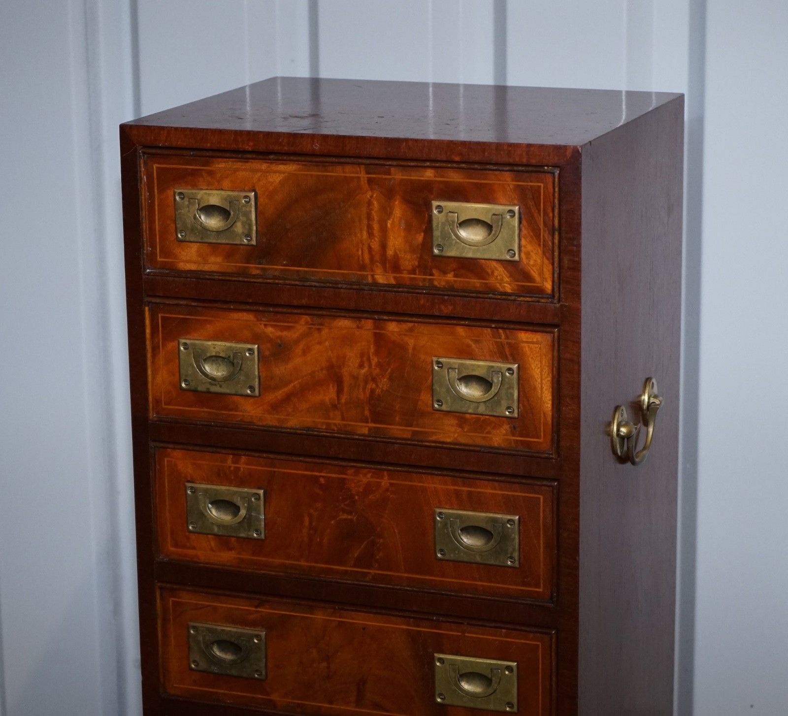 Military Campaign Style Tallboy Tall  Chest Of Drawers Brass Handles photo vintage
