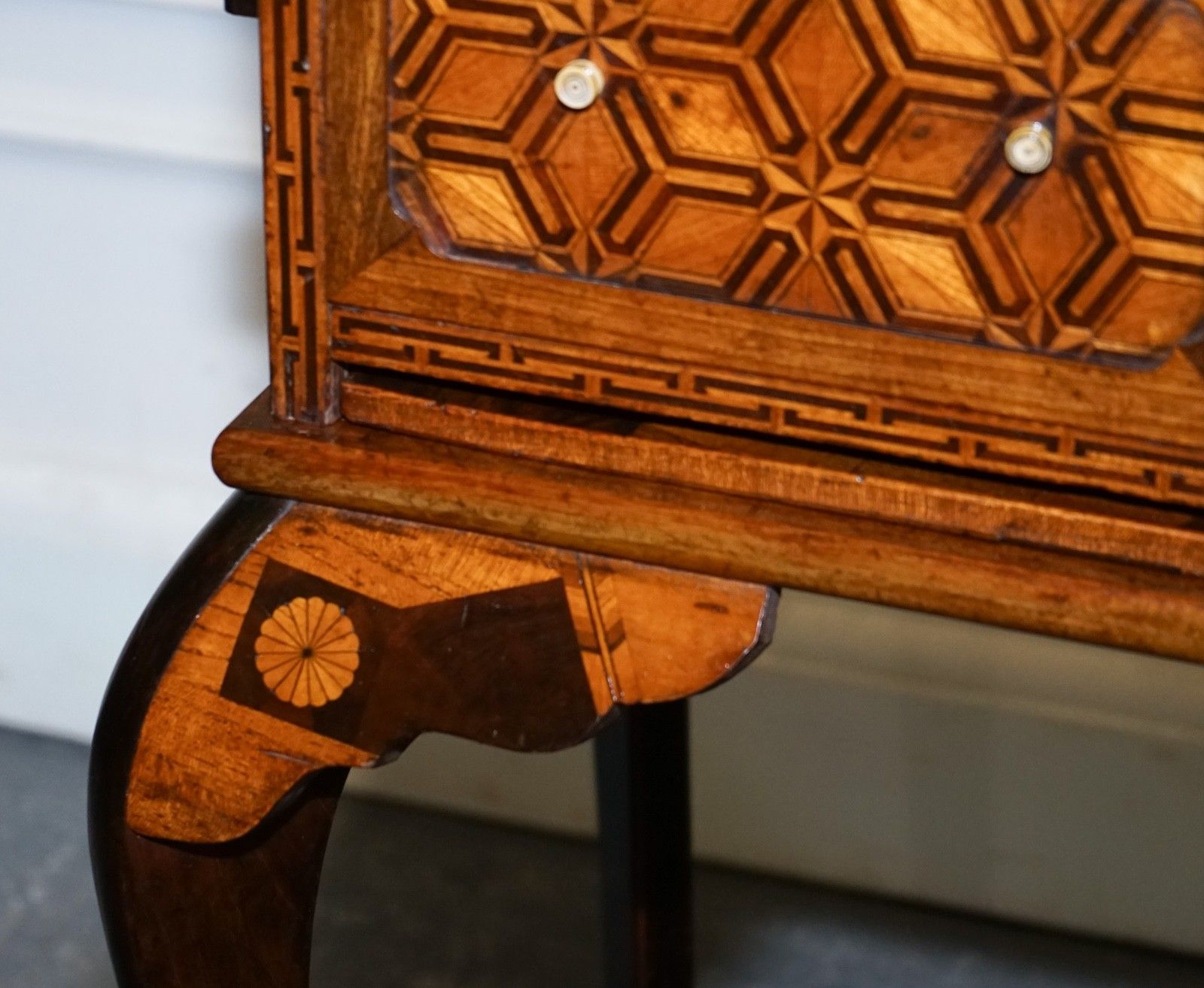Antique Circa 1800s Japanese Marquetry Games Table Cabinet On Stand photo vinterior