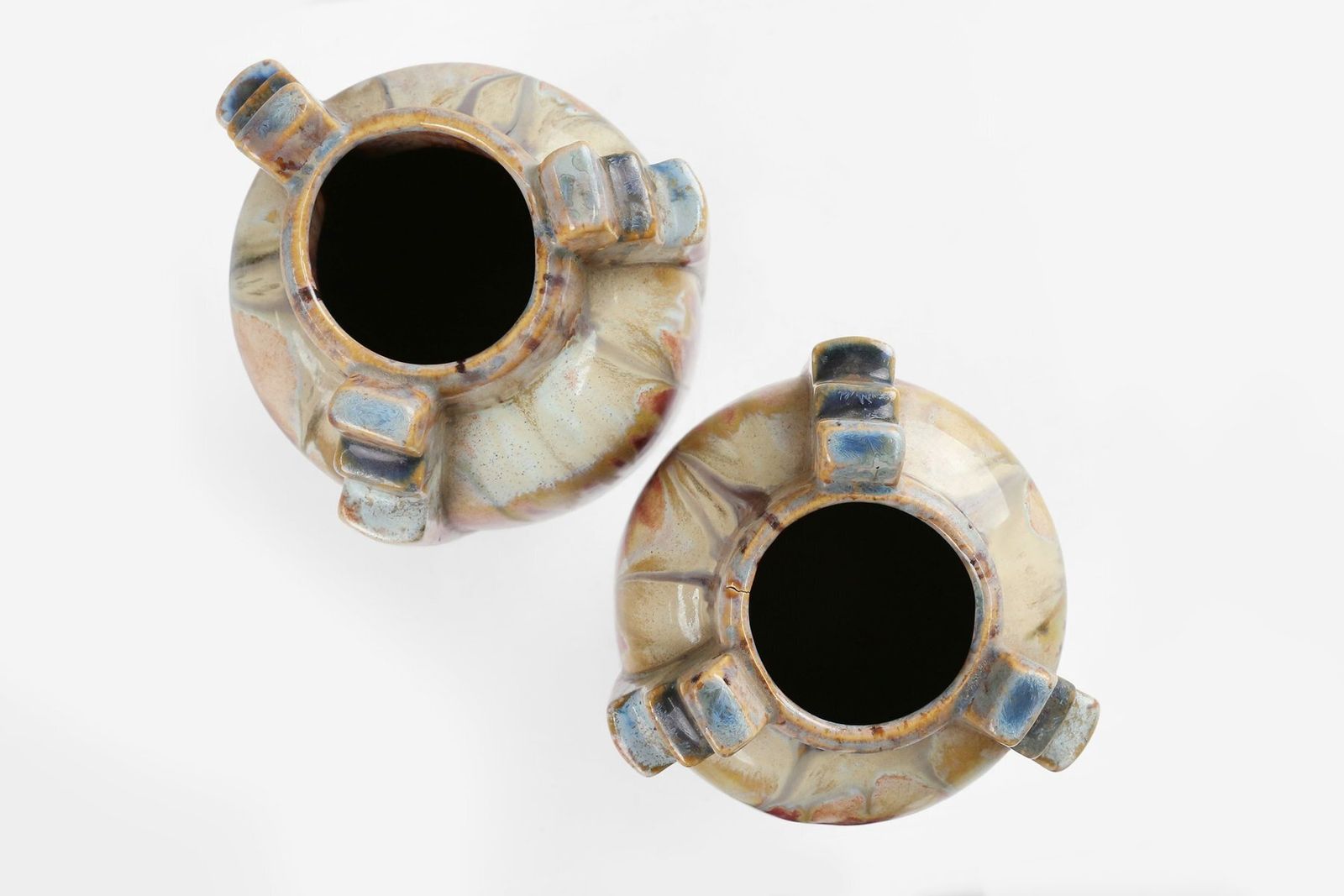 Art Deco Sculptural Glazed Ceramic Vases, Belgium, 1930s, Set Of 2 photo vintage