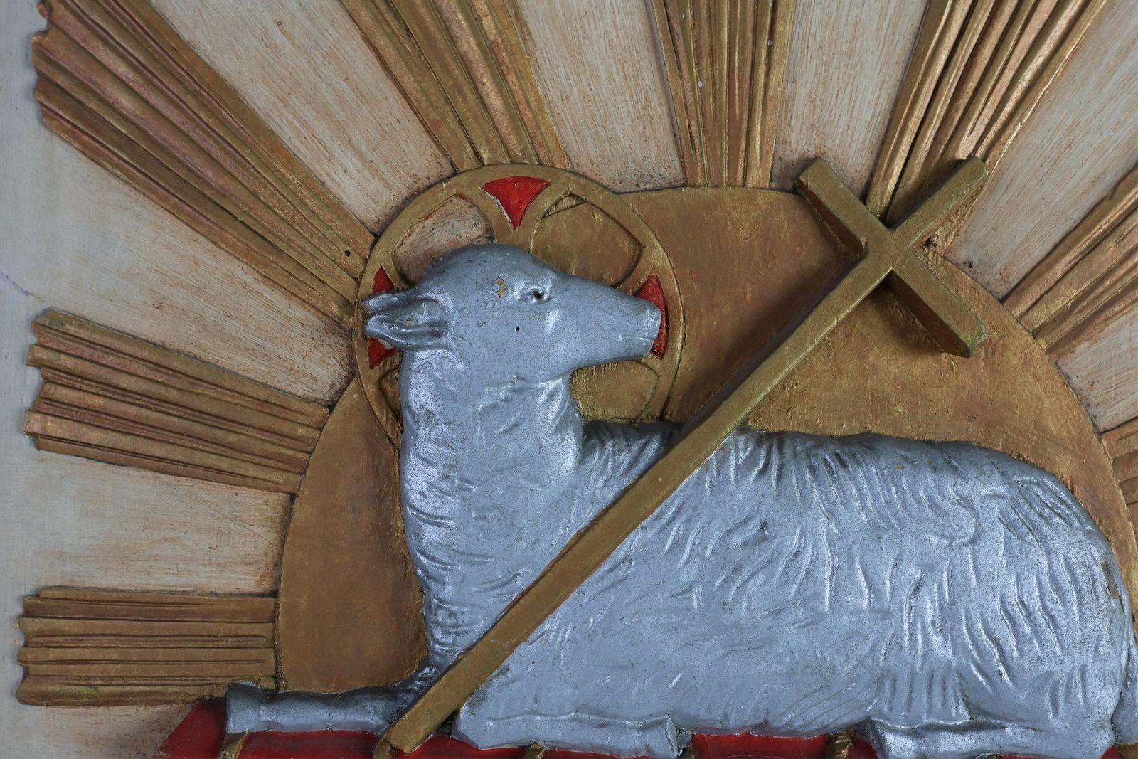 Religious Carved Wooden Agnus Dei Panel, France, 1800s photo vinterior