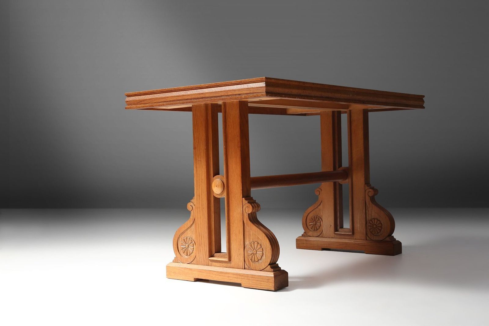 Art Deco Oak Coffee Table With Sculpted Details, Belgium, 1940s photo for sale